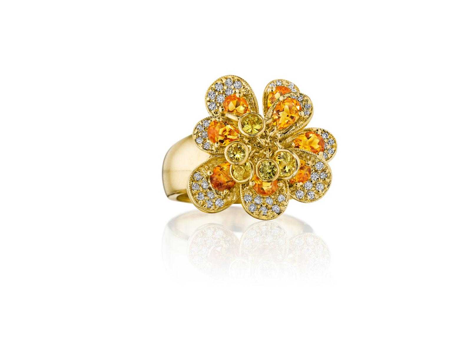 LB Exclusive 18K White Gold Citrine Flowers & Diamond Ring | World of  Watches
