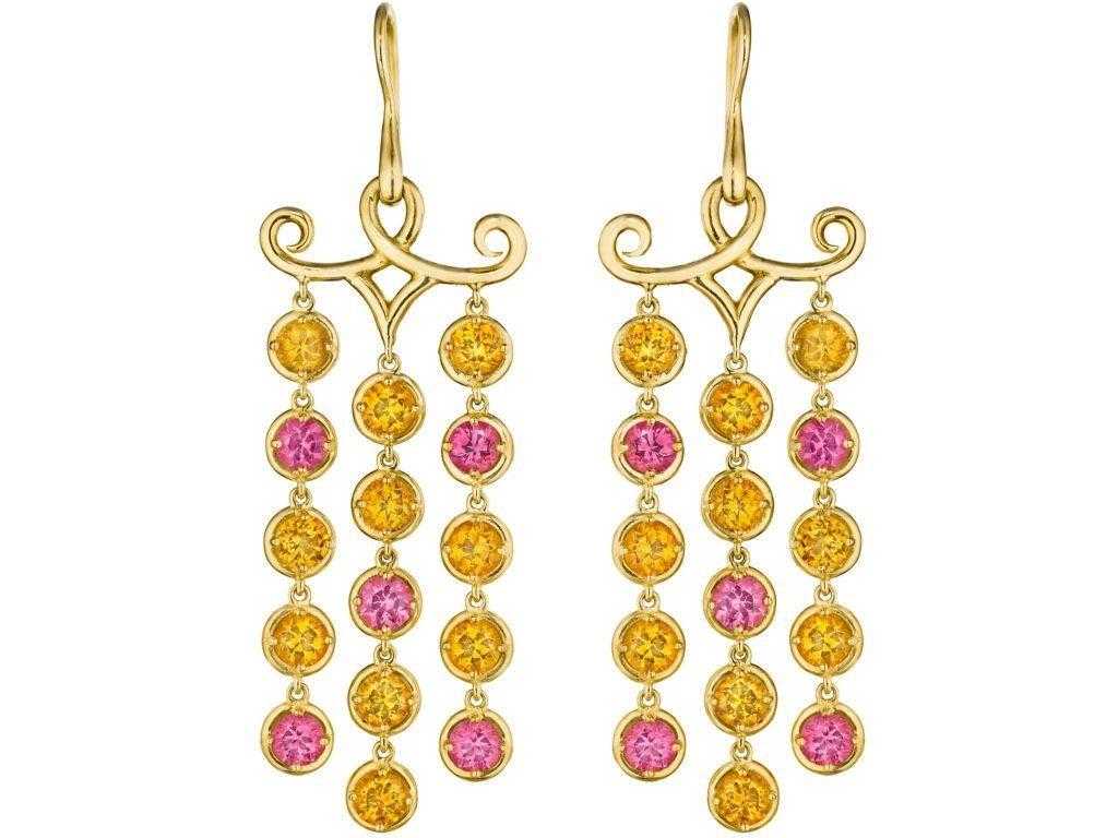 Orange and Pink Garnet Chandelier Earrings