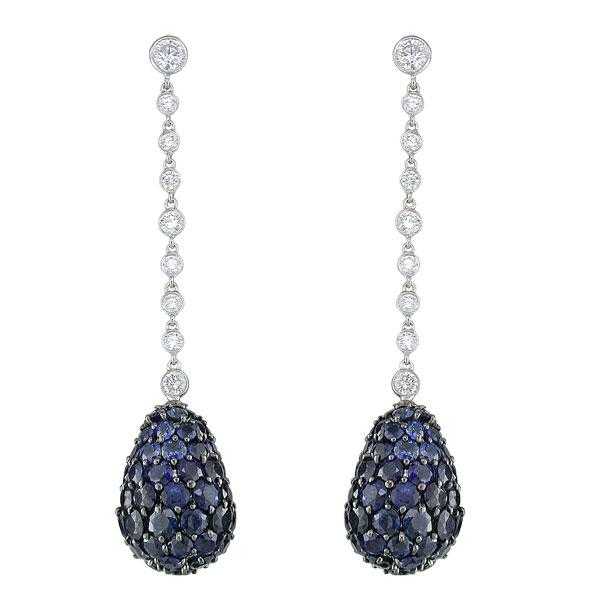 Blue Sapphire and Diamond Drop Earrings - Hammerman Jewels