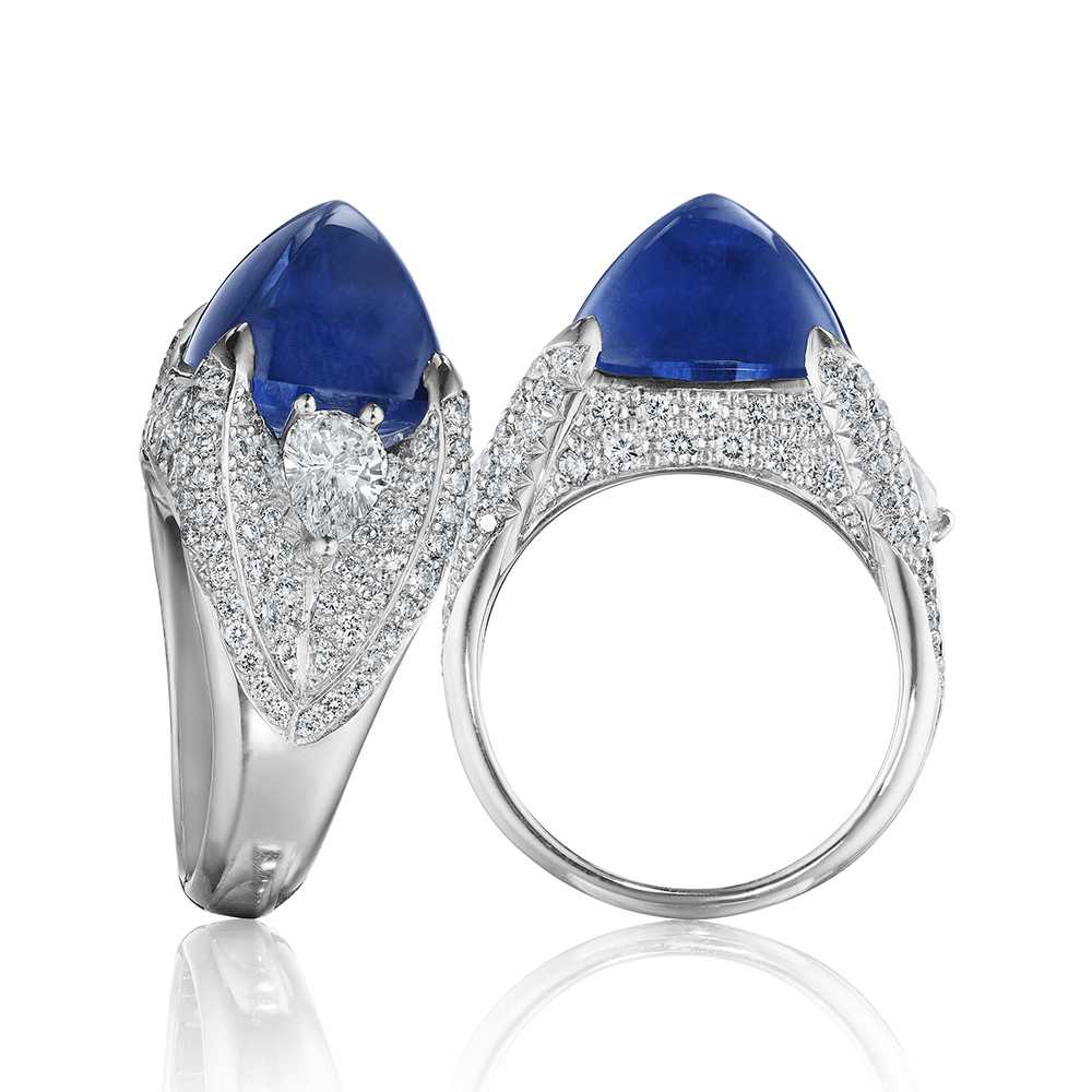 ANTIQUE Art Deco 1930s Blue Sapphire Diamond Ring 14K Gold Cabochon Floral  Bombe | eBay